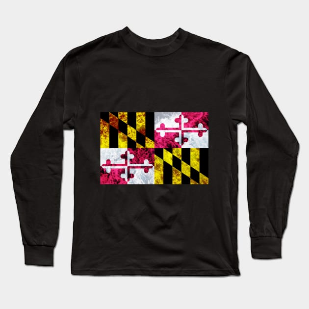 Flag of Maryland - Ocean Waves Long Sleeve T-Shirt by DrPen